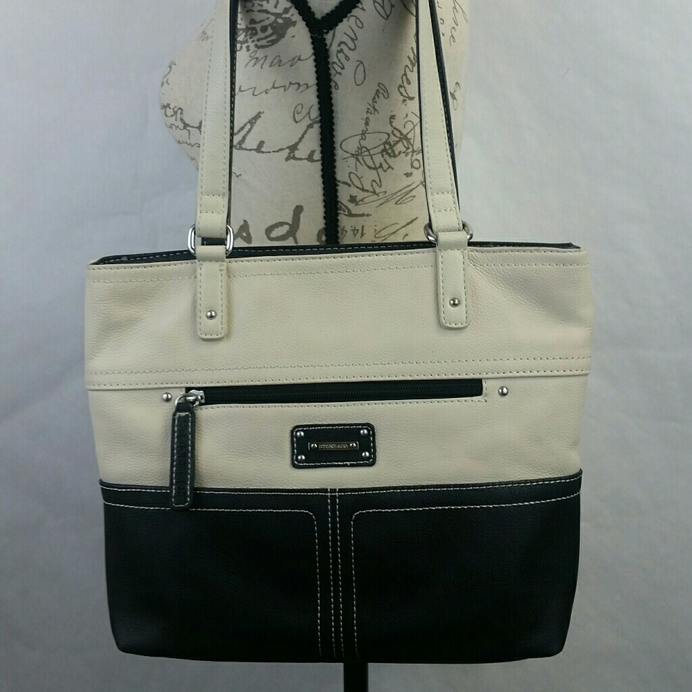 STONE &CO. Black White Leather Shoulder Bag M\ L